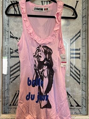 Literature Noir - Pink Graphic Ruffle Tank - “belle du jour”